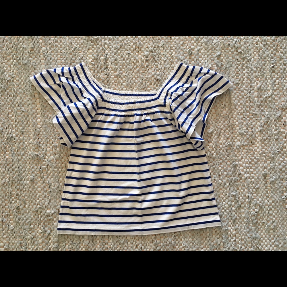 J.Crew Blue Striped Off Shoulder Top XS
